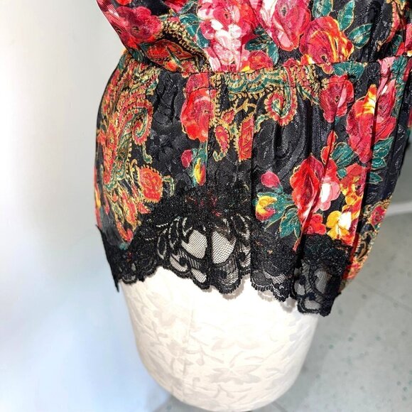 Delicates Bodysuit Matching Robe Set Womens Medium Vintage Floral Elastic Waist - Picture 12 of 16